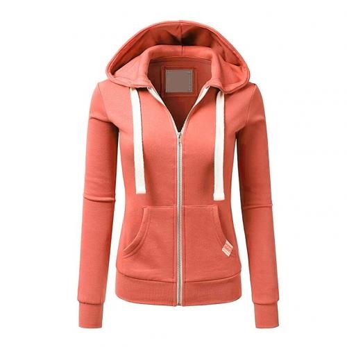 Modern women's fitted zip-up hoodie with long sleeves & practical kangaroo pocket. Versatile for casual fashion.