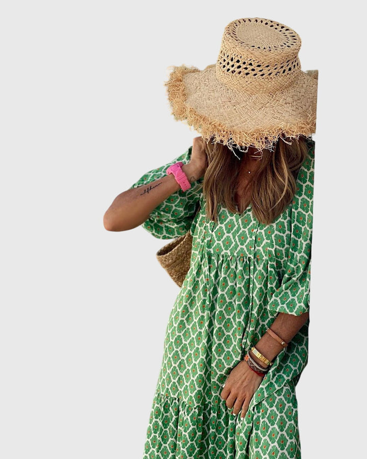 Effortless style in a women's Bohemian maxi dress, a comfortable and chic long dress for summer fashion.