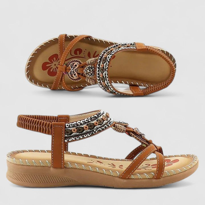 Comfortable bohemian women's walking sandals with orthopedic arch support.