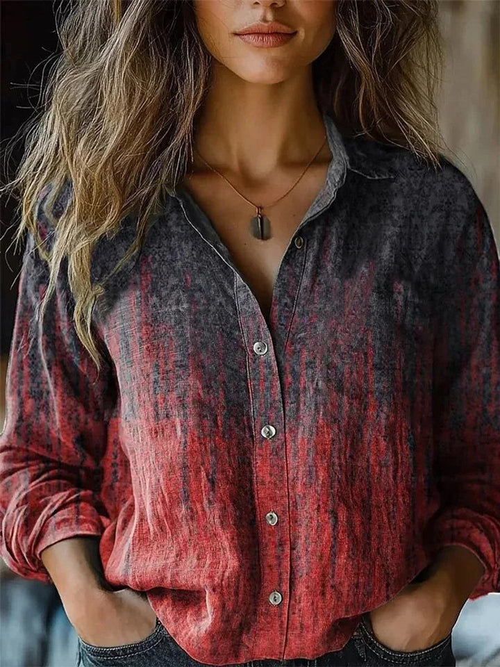 Comfortable women's long-sleeve boho blouse with a beautiful floral pattern and button front.