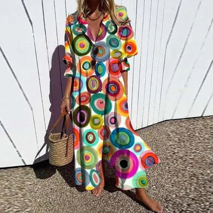 Bohemian fashion women's long sleeve maxi dress featuring a beautiful floral print, casual elegance.