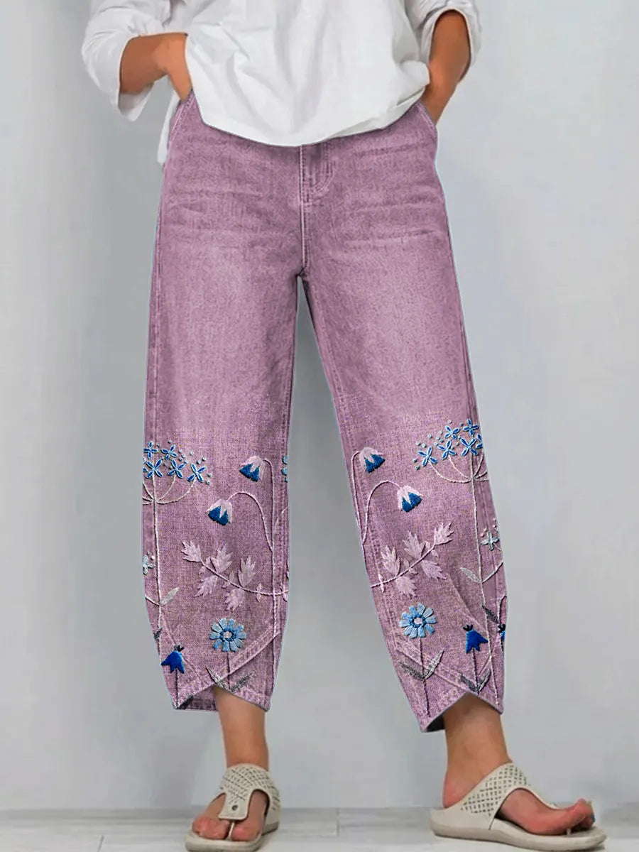 Women's comfy boho floral print trousers, perfect casual summer pants for a relaxed bohemian look.