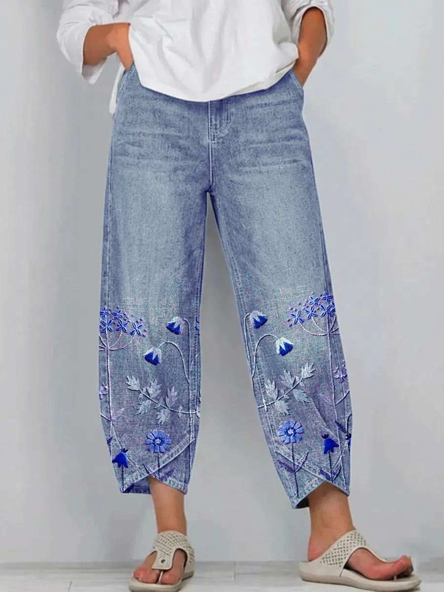 Relaxed women's lightweight floral print boho trousers. Great for summer casual style and comfort.