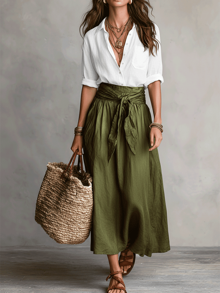 Bohemian style flowy skirt and top set for women, a perfect relaxed fit two-piece vacation look.