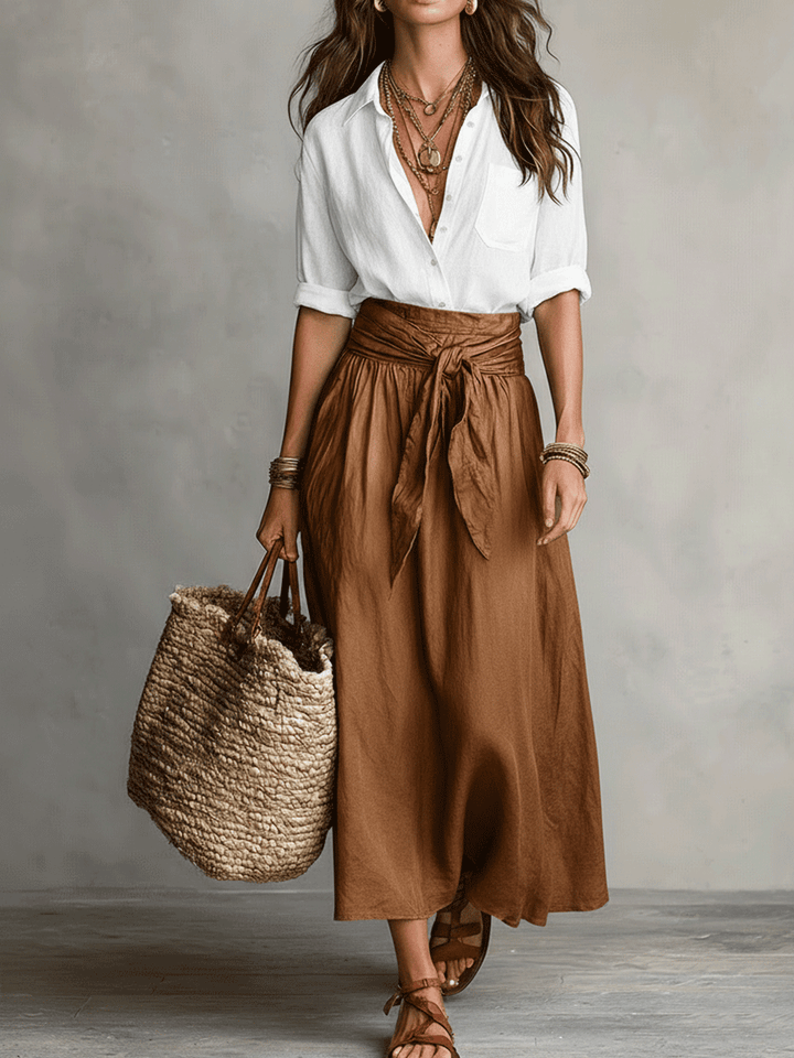 Co-ord relaxed fit two-piece set for women, featuring a flowy skirt and matching top for effortless style.