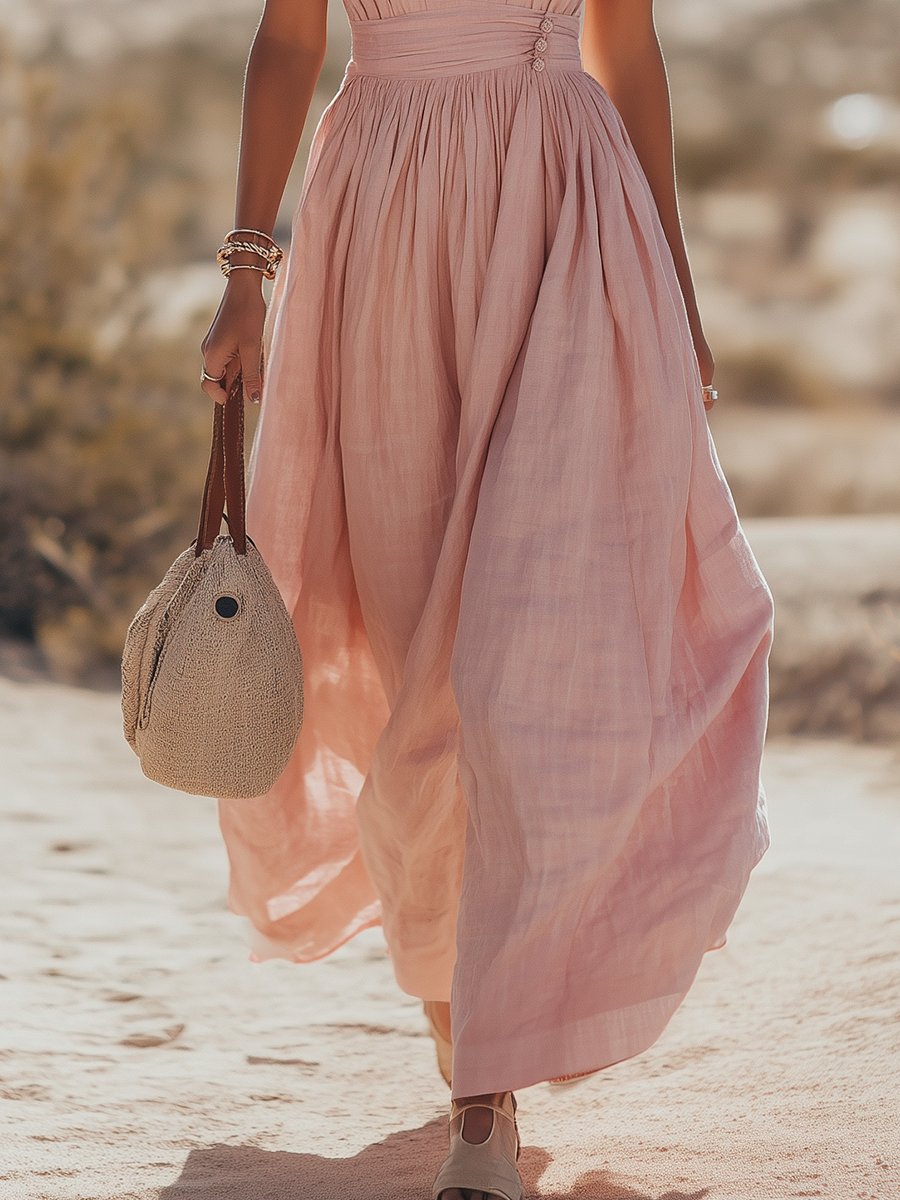 Chic women's boho maxi halter dress. Flowy and comfortable for summer, beach, resort, or everyday elegance.