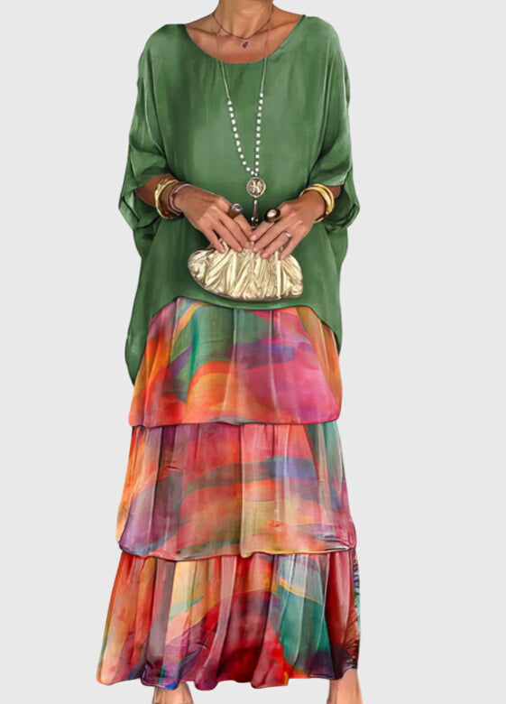 Women's boho layered maxi dress for effortless summer style & comfort.