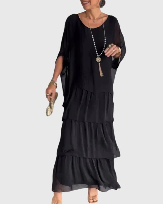 Stylish sleeveless women's boho layered maxi dress for sunny days.