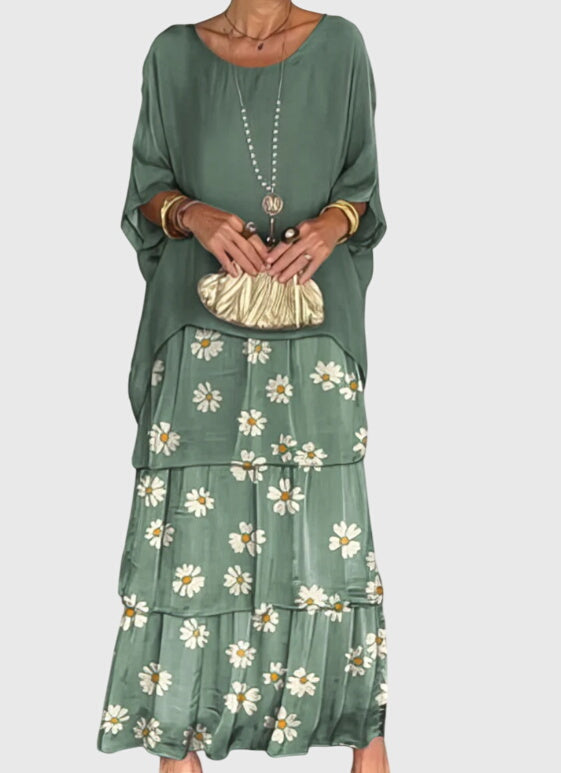 Breezy layered maxi dress for women, embodying effortless bohemian style.