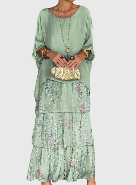 Summer-ready women's boho layered maxi dress, perfect for any casual event.