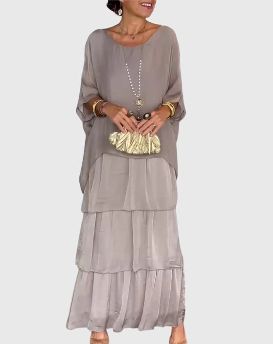Lightweight flowy layered maxi dress, perfect for bohemian summer style.
