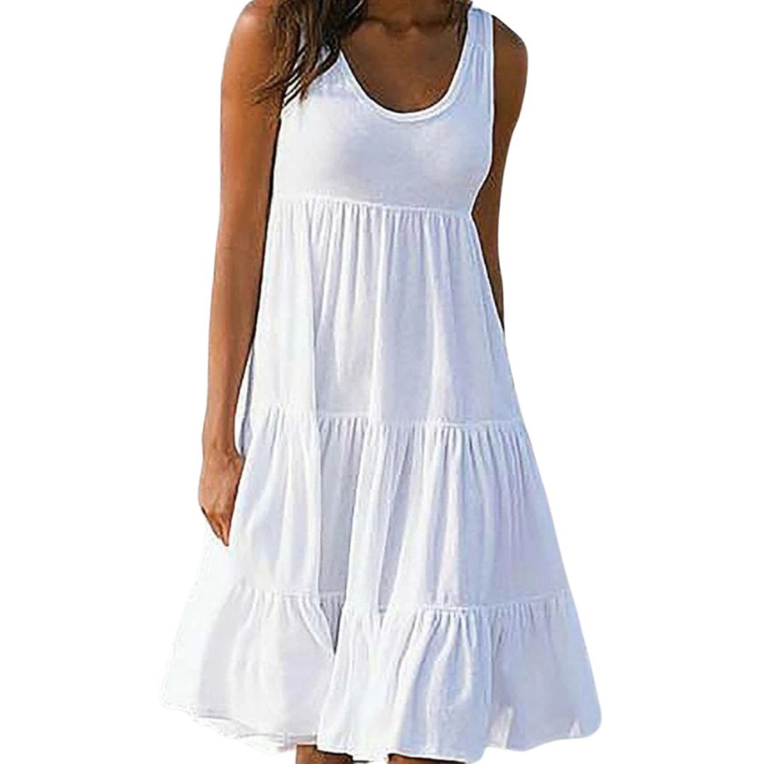 Women's Boho Sleeveless Tiered Midi Dress, perfect for summer fashion and casual wear.