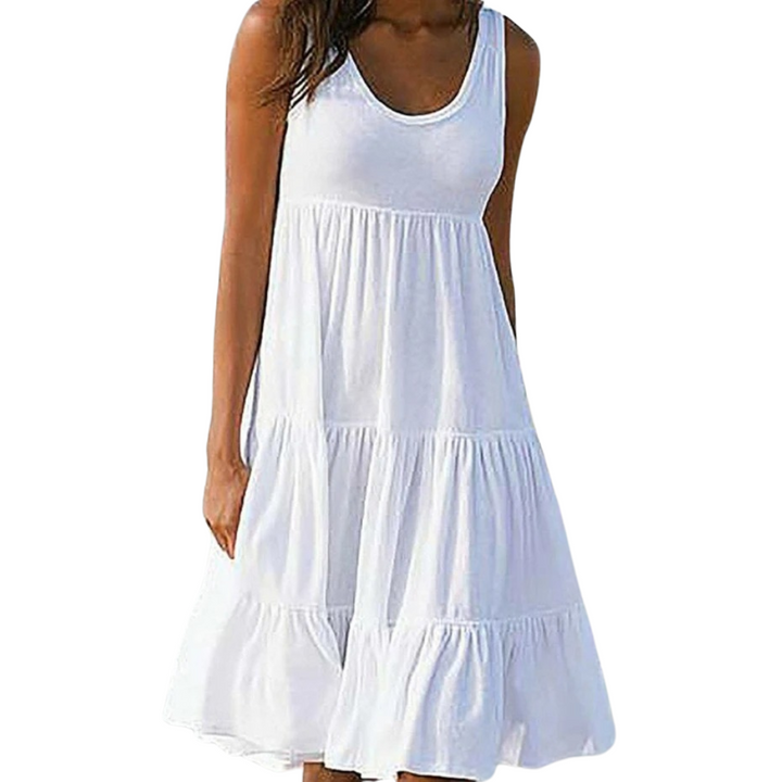 Women's Boho Sleeveless Tiered Midi Dress, perfect for summer fashion and casual wear.
