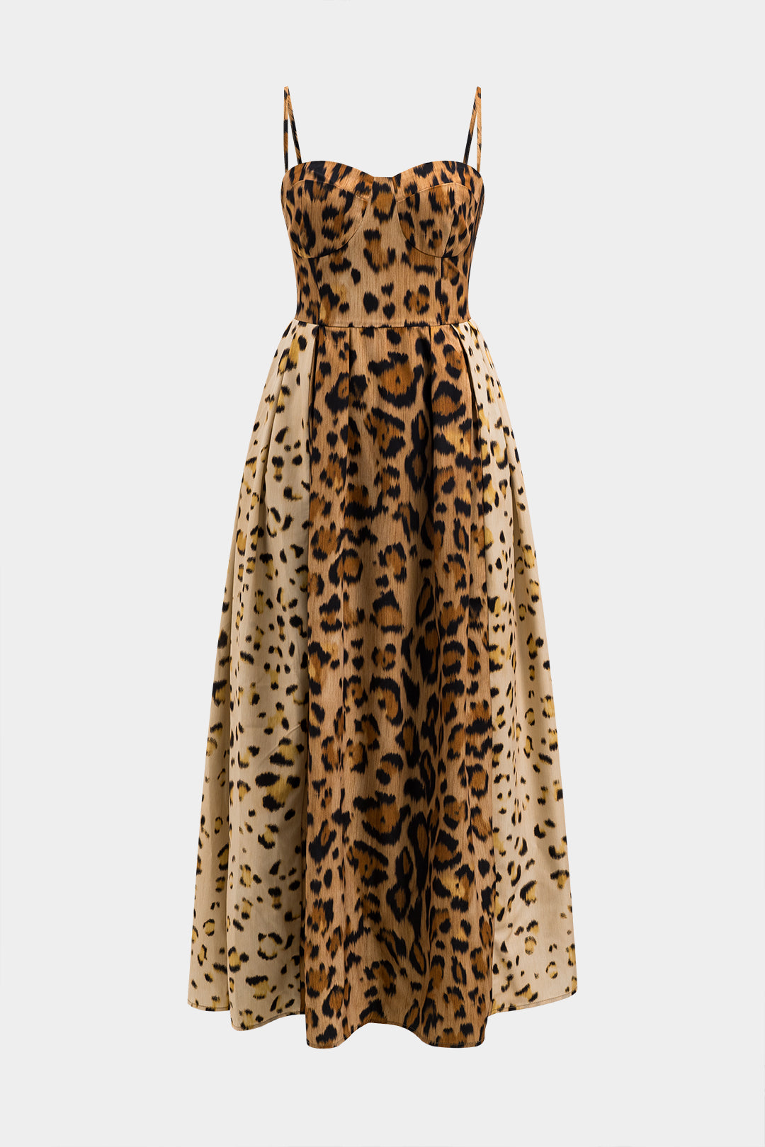 Women's bold leopard print corset midi dress, perfect for evening parties and chic events.
