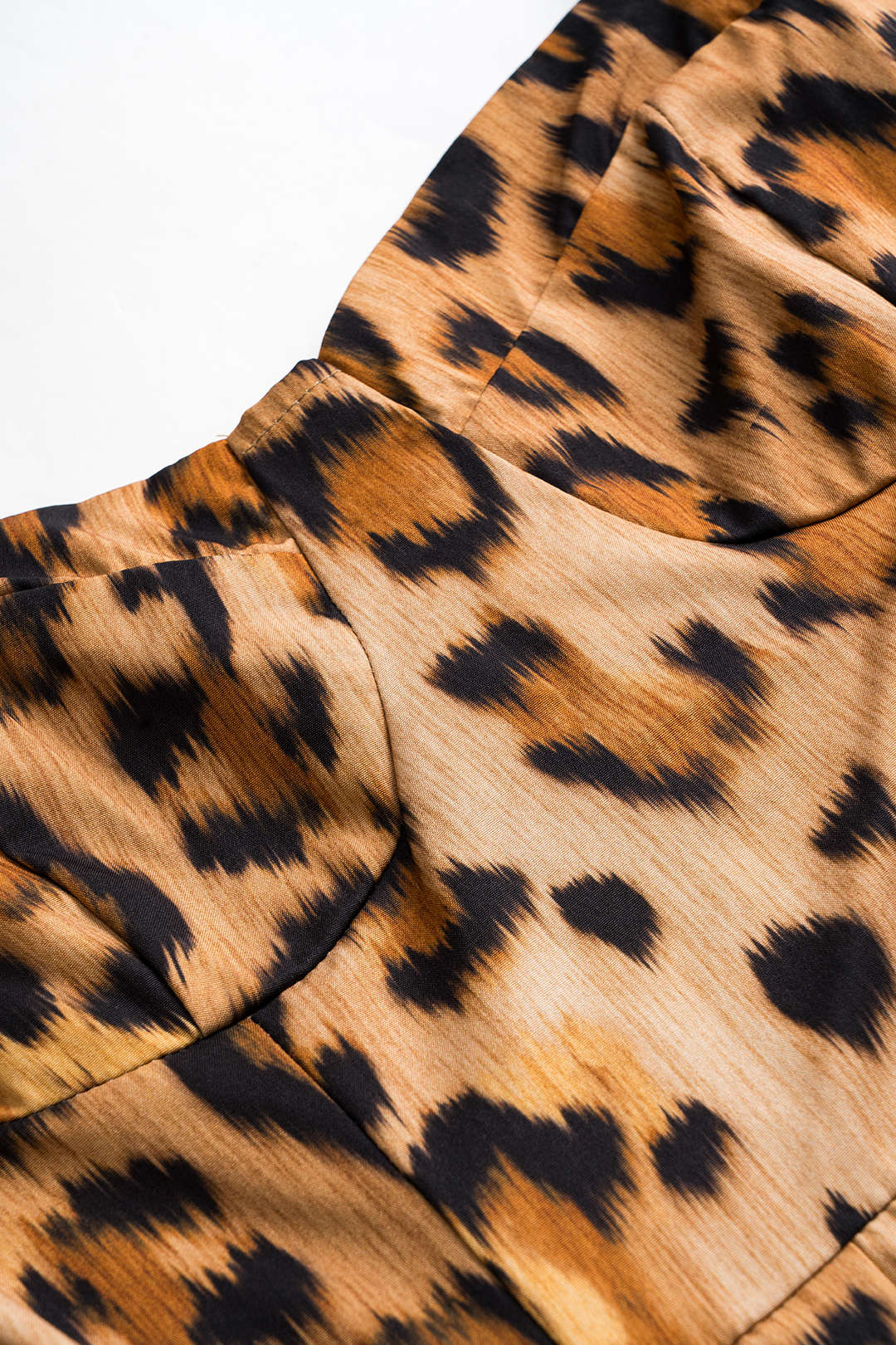 Statement women's leopard print midi dress with a fitted corset, a chic and bold look for parties.