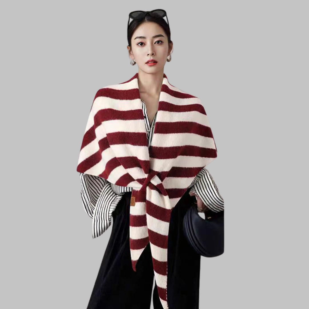 Elegant women's bold striped triangle shawl wrap. Soft, cozy, and perfect for fashion layering.