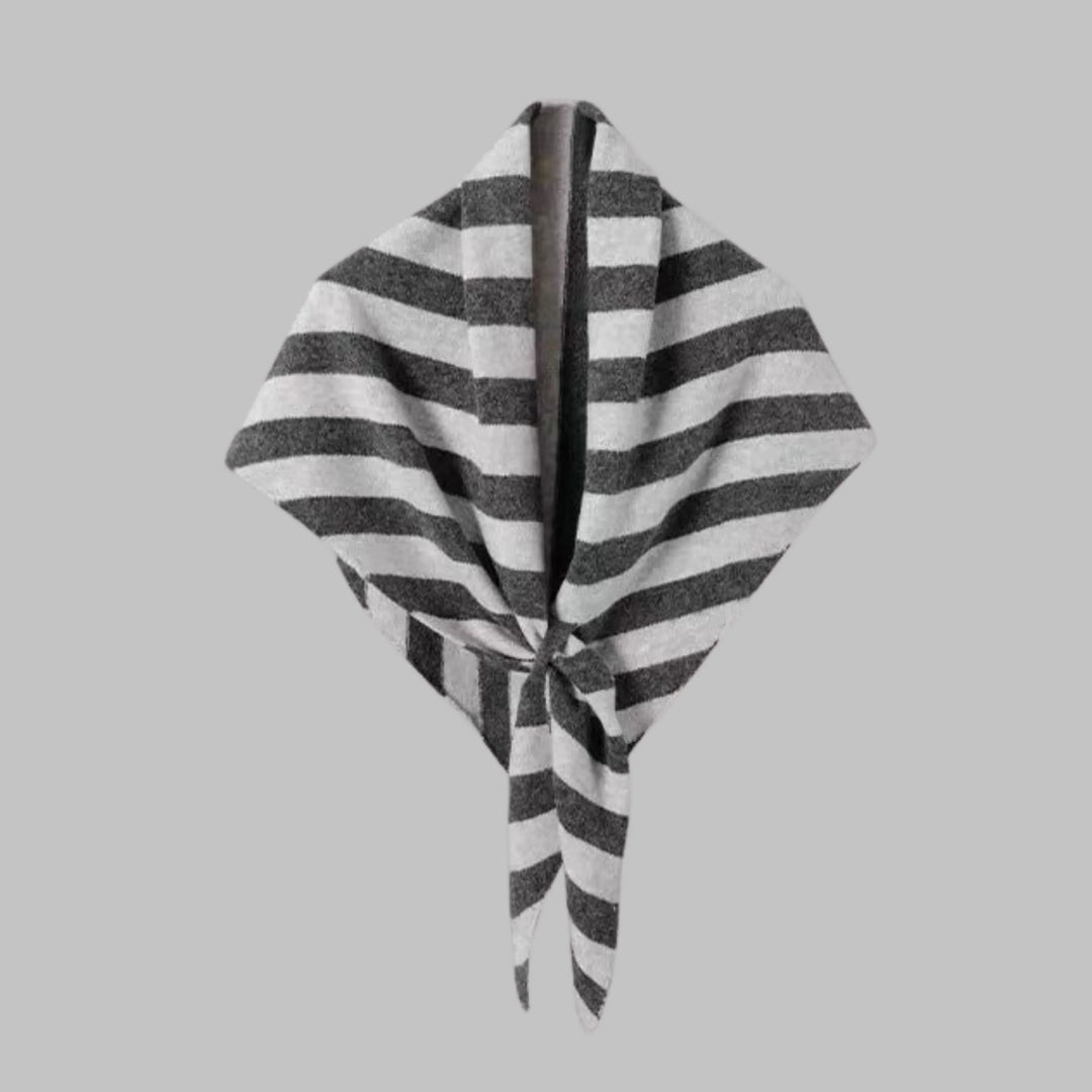 Women's triangle shawl wrap with bold stripes, soft fabric, elegant fashion accessory.