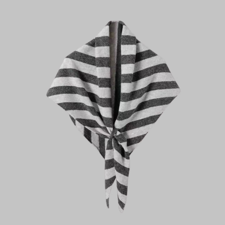 Women's triangle shawl wrap with bold stripes, soft fabric, elegant fashion accessory.