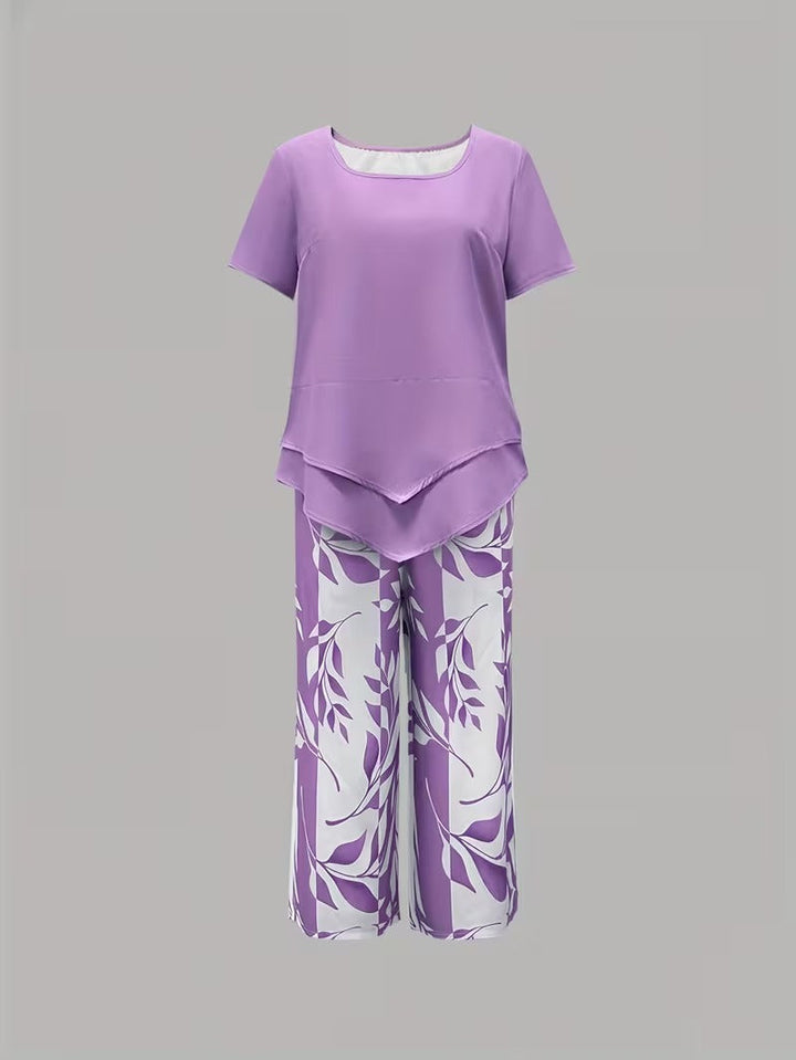Versatile & comfortable women's botanical two-piece set, a perfect summer casual outfit.
