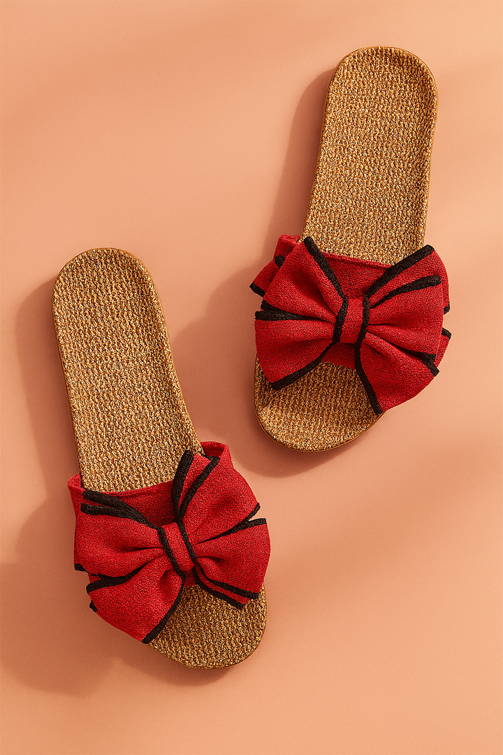 Stylish women's open-toe bow slide sandals for beach holidays and warm weather comfort.