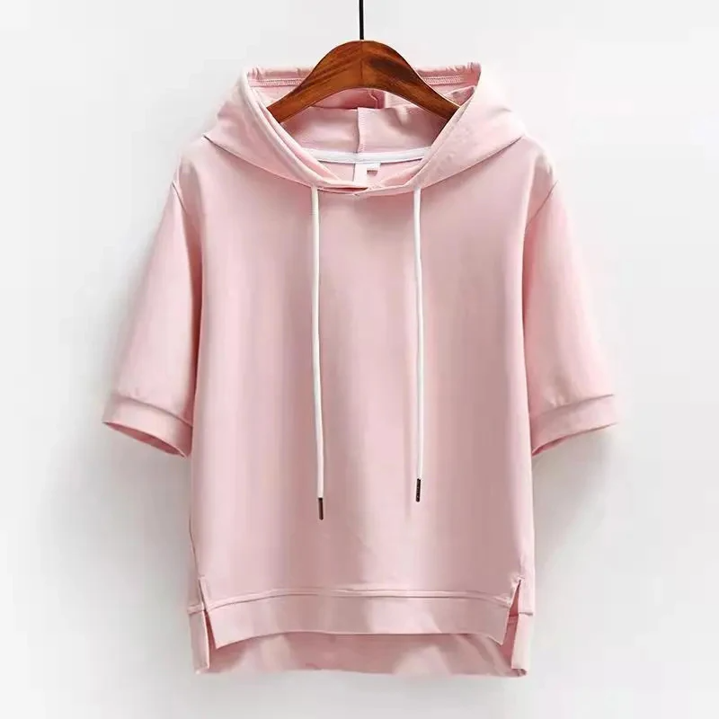 Ladies' short sleeve hoodie with a modern boxy fit, ideal for effortless spring & summer style or layering.
