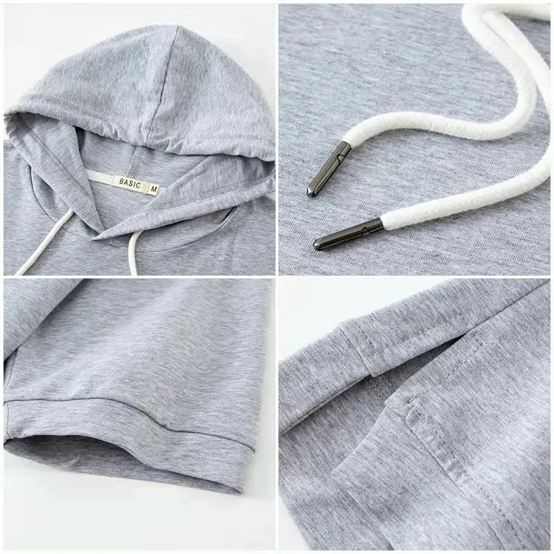 Breathable cotton blend women's boxy fit short sleeve hoodie, offering relaxed comfort for summer and spring.
