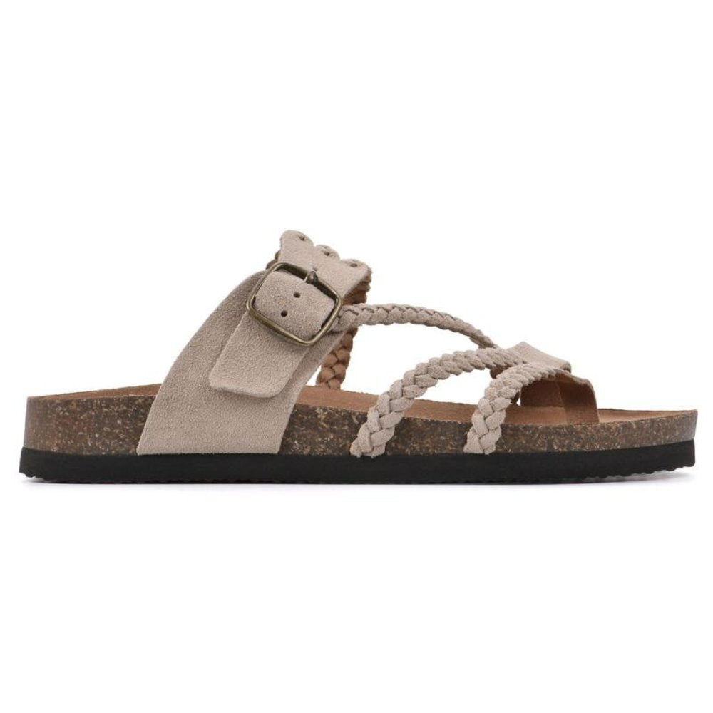 Chic women's braided buckle sandals with toe-loop design. Ideal for beach, holiday, or casual wear.