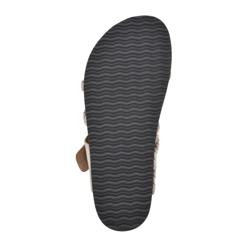 Adjustable fit women's braided toe-loop sandals with a stylish buckle. Great for summer comfort.
