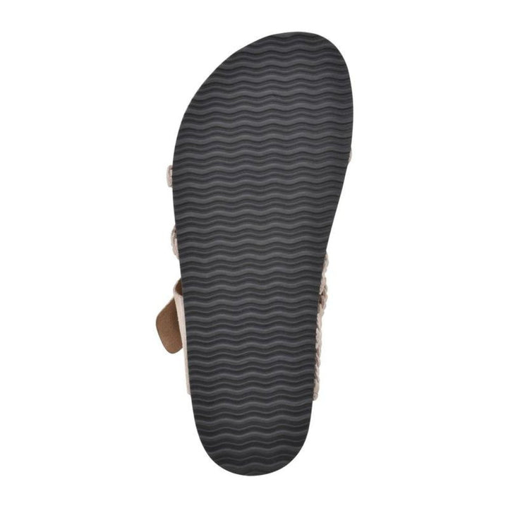 Adjustable fit women's braided toe-loop sandals with a stylish buckle. Great for summer comfort.