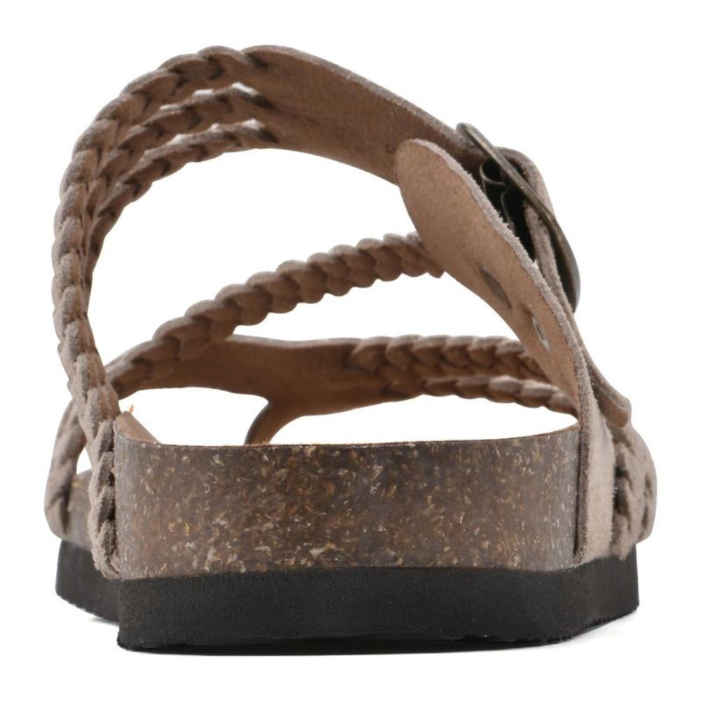 Stylish women's braided toe-loop sandals with an elegant buckle. Comfortable casual summer footwear.