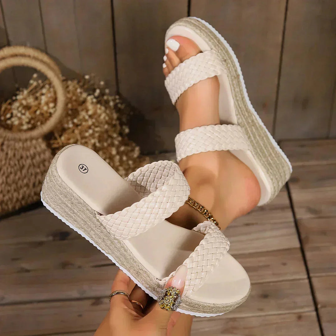 Braided espadrille wedge sandals for women, perfect comfortable summer footwear.