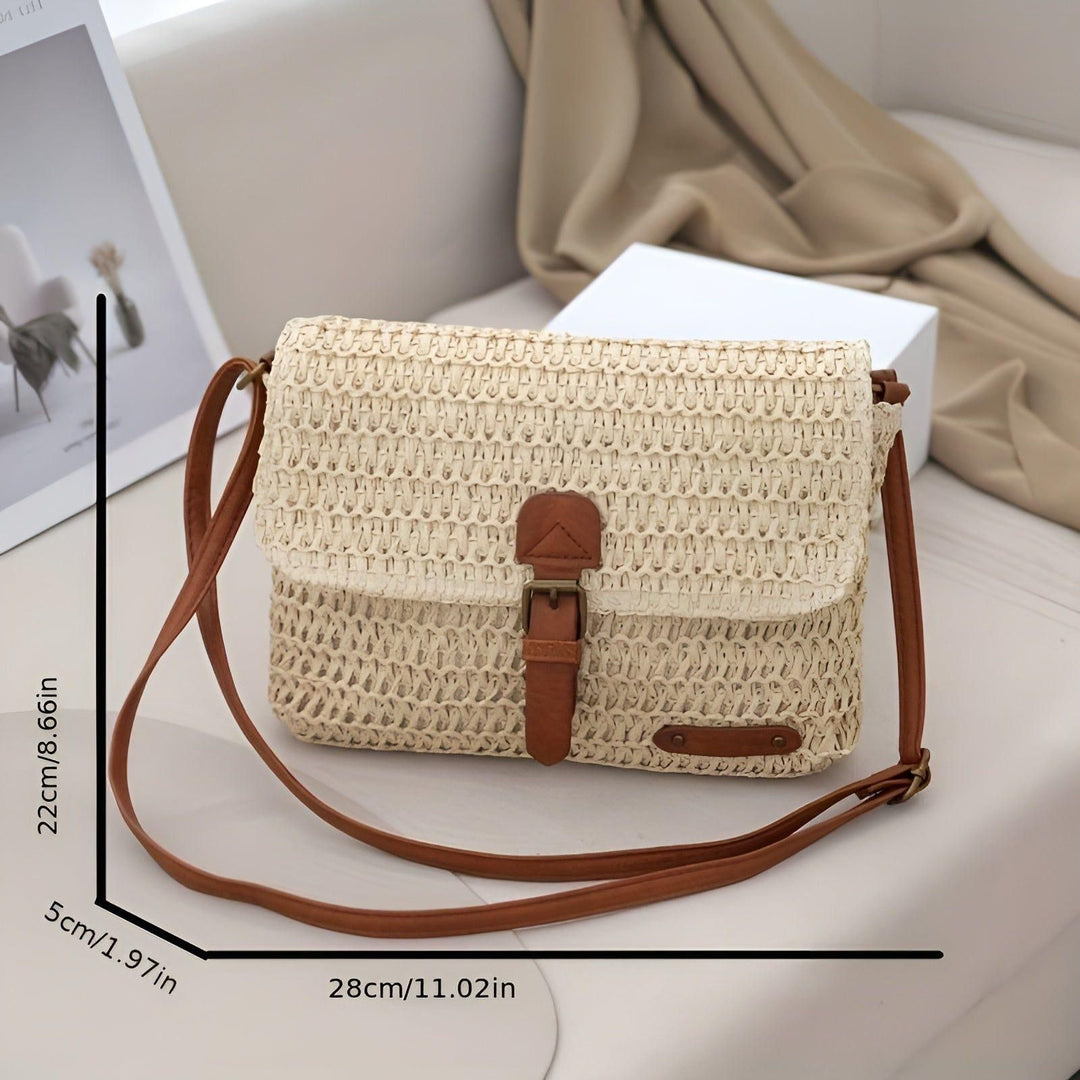 Natural straw braided shoulder bag for women. Adjustable strap. A trendy & lightweight summer handbag.
