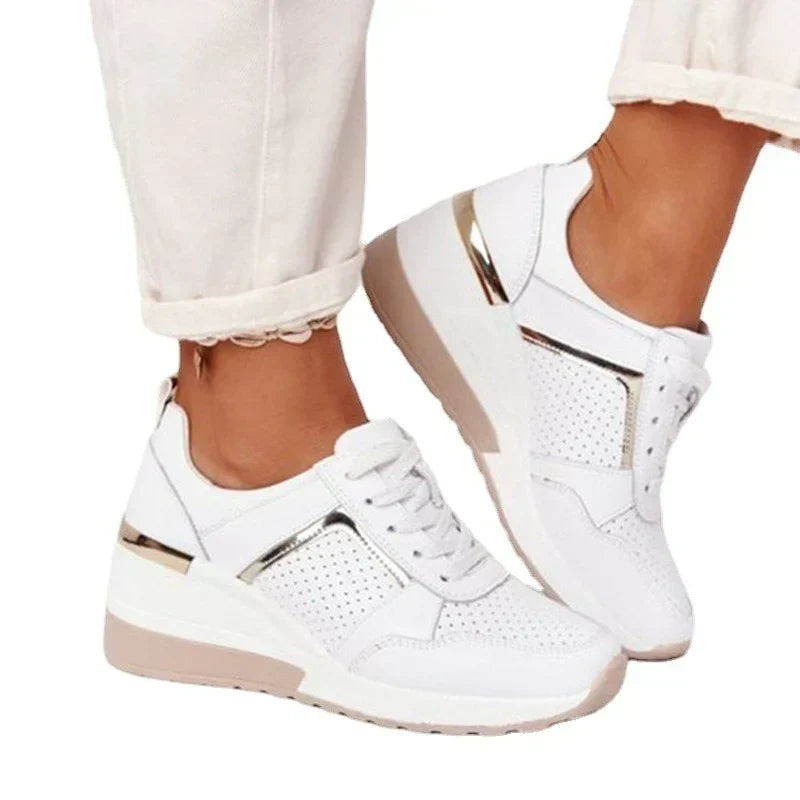 Close-up of women's lightweight breathable sneakers, featuring mesh upper for ultimate comfort & airflow.