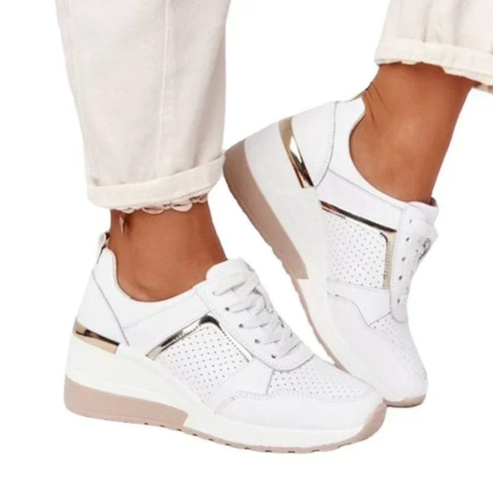 Close-up of women's lightweight breathable sneakers, featuring mesh upper for ultimate comfort & airflow.