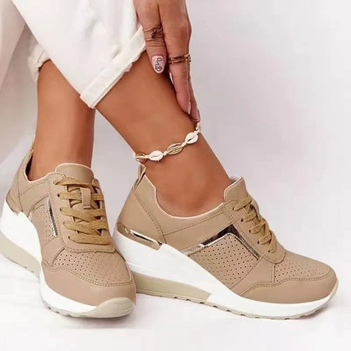 Side view of women's casual walking sneakers, designed for active support & superior comfort. Ideal for daily wear.