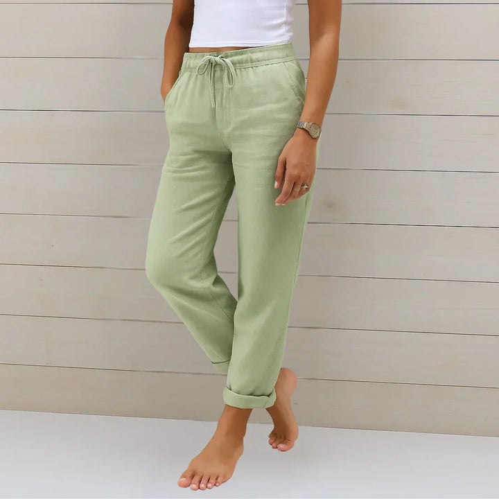 Women's comfort fit stretch trousers. Breathable design for relaxed, elegant everyday style and casual wear.
