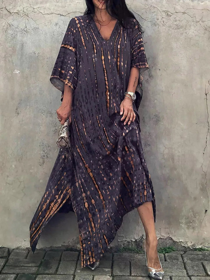 Women's patterned summer maxi dress, a stylish caftan for relaxed resort wear.