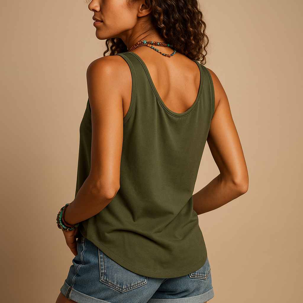 Stylish women's sleeveless V-neck button-down top. Perfect for spring & summer fashion, casual & relaxed outfits.