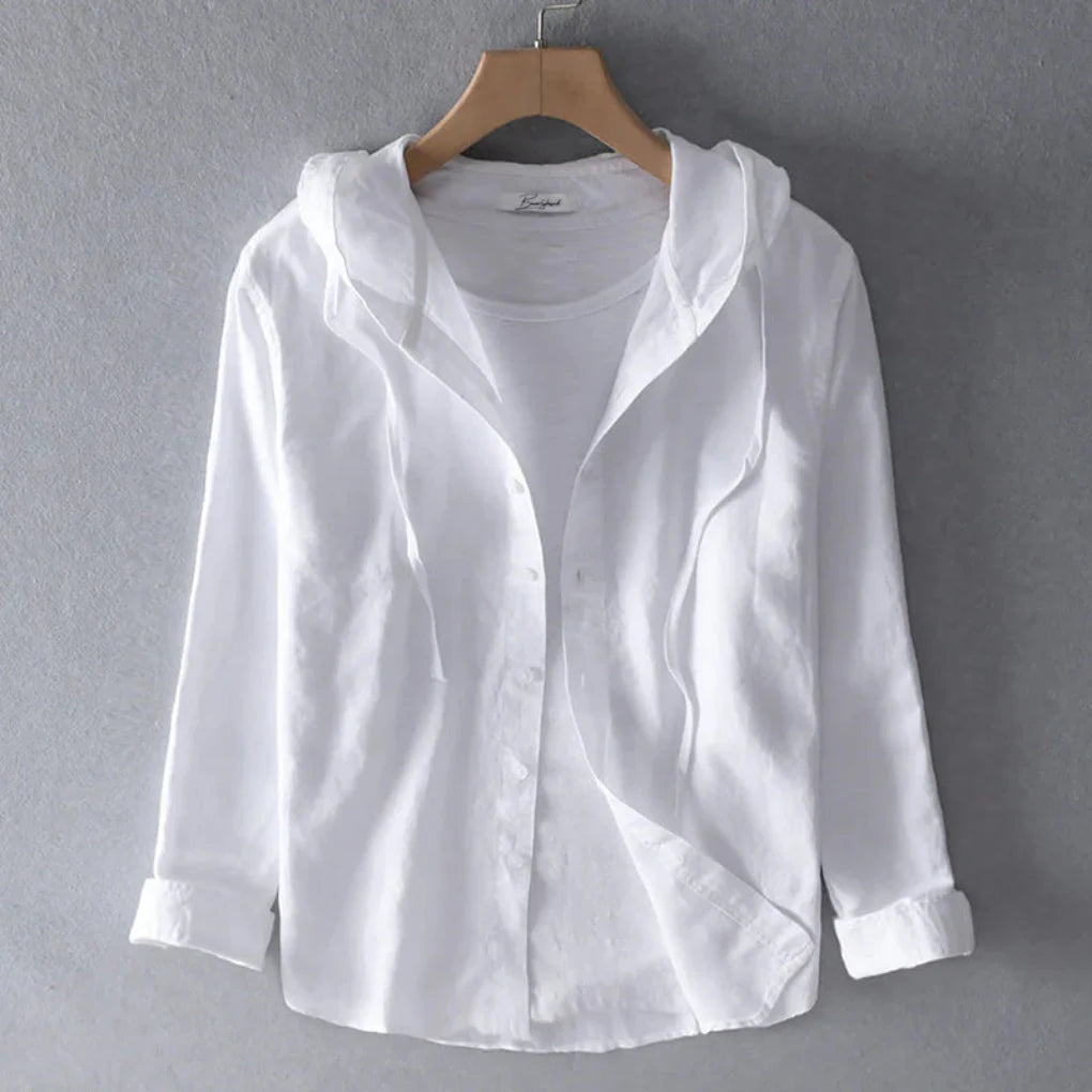 Stylish women's breezy short sleeve blouse, a comfortable button-down summer top for casual or vacation outfits.