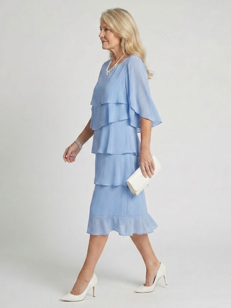 Women's Brent tiered midi dress, a versatile piece for elegant everyday or casual summer style.