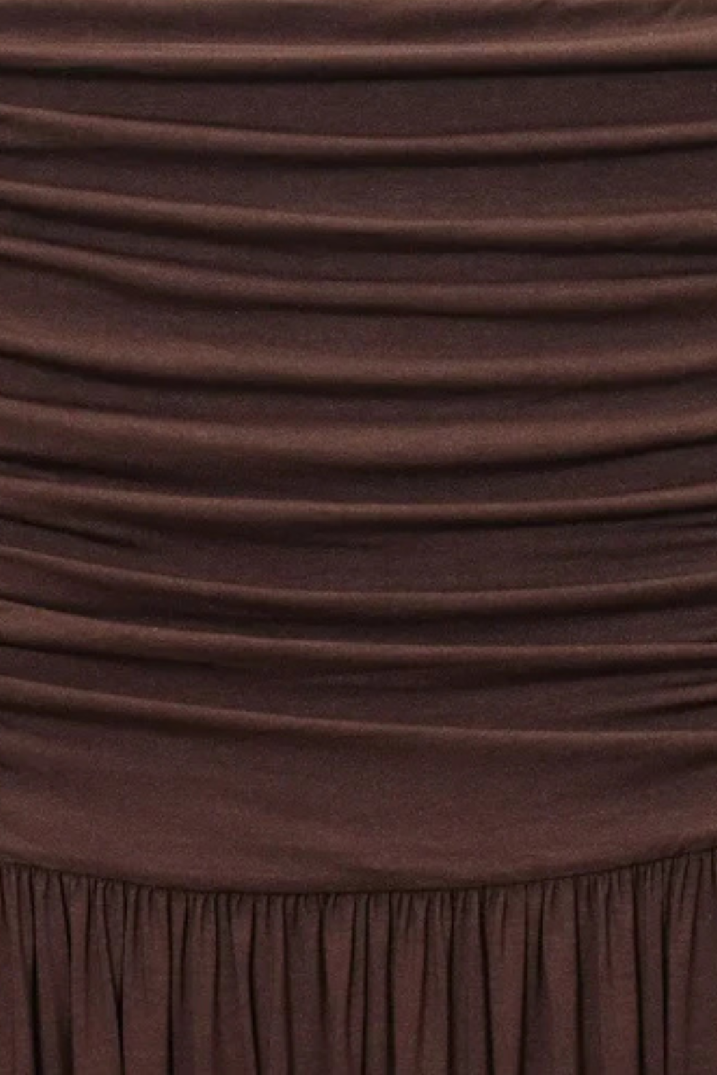 Graceful brown strapless pleated maxi dress, perfect for a breezy summer day or evening.