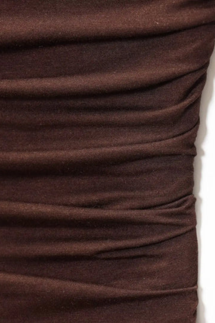 Chic brown strapless pleated maxi dress, an essential long summer dress for women's fashion.