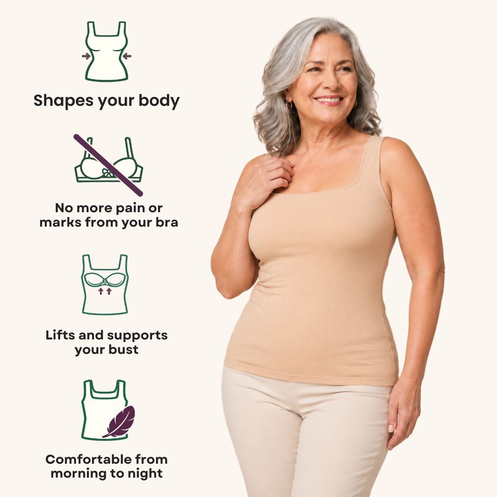 Smoothing shaper tank top for women with built-in bra, offering seamless support & layering.