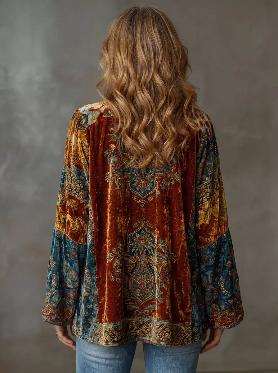 Women's burgundy quilted boho kimono longline outerwear jacket. Perfect vintage-style layering piece for festival fashion.