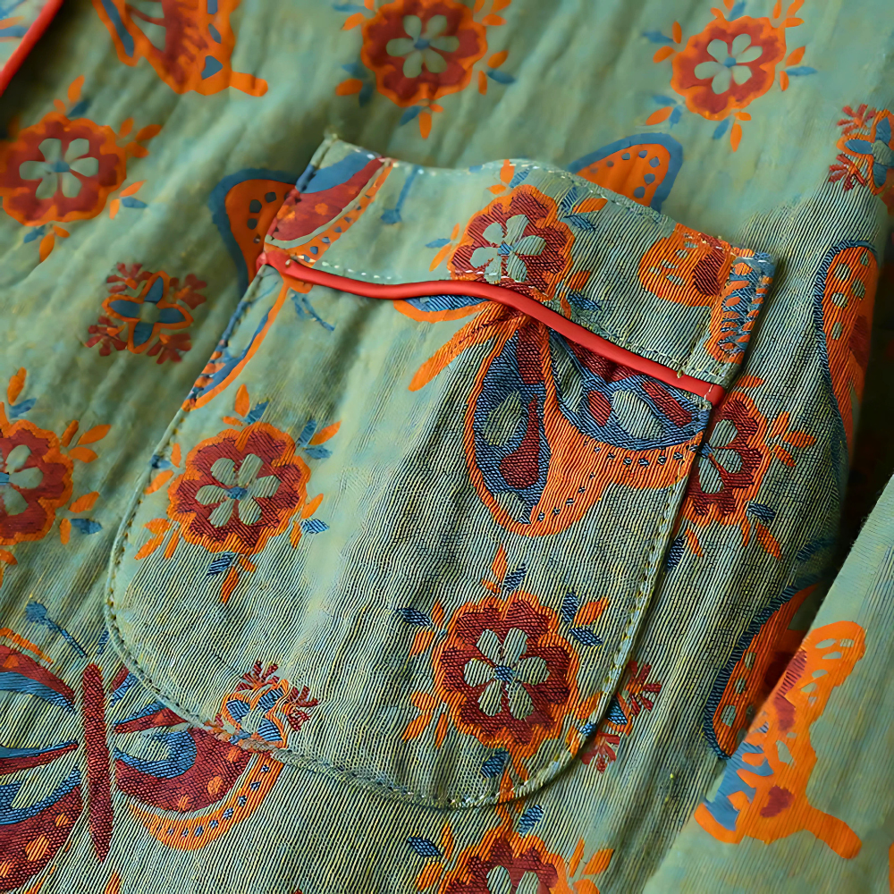Breathable cotton women's loungewear, 2-piece butterfly print pajamas, perfect for comfy sleep.