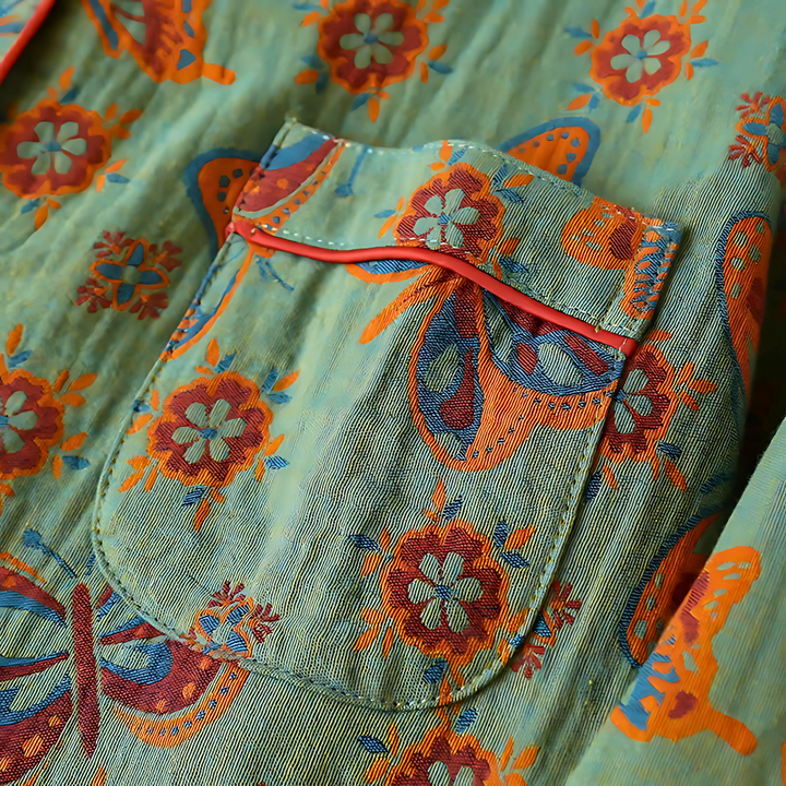 Breathable cotton women's loungewear, 2-piece butterfly print pajamas, perfect for comfy sleep.