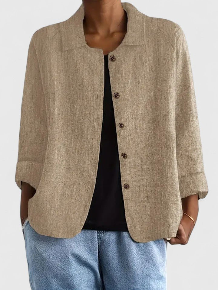 Light cotton women's jacket with buttons, great for everyday style and casual outerwear.