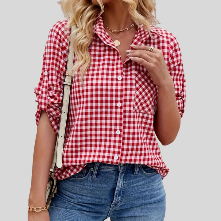 Chic ladies' relaxed fit button down shirt, long sleeve, versatile for workwear or casual fashion.
