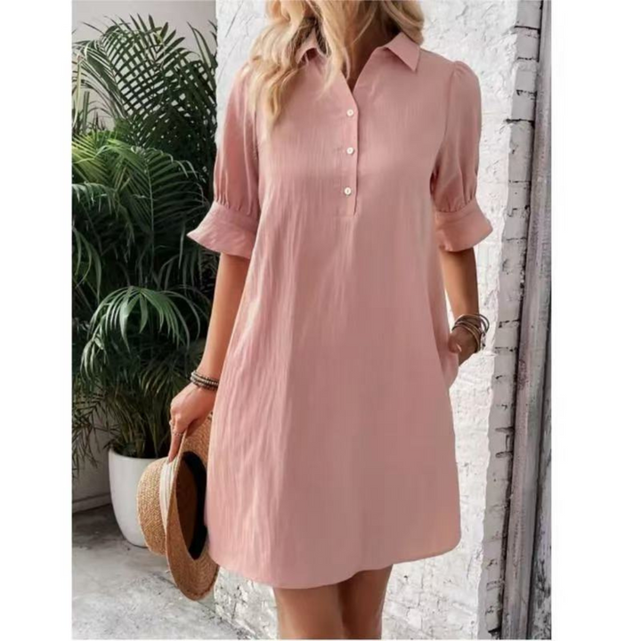 Versatile women's button-down shirtdress, a chic casual summer dress for everyday wear.