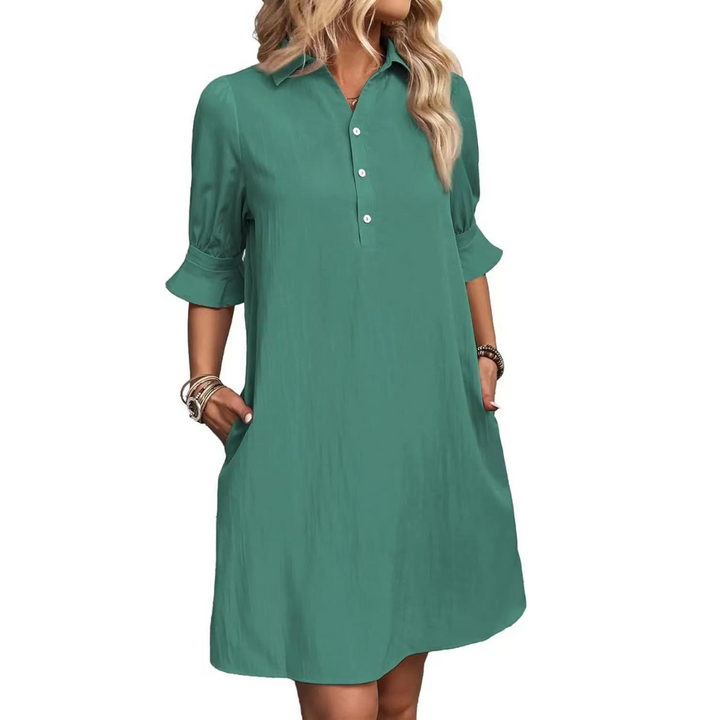 Chic women's summer button-down dress, perfect for a casual and versatile everyday look.